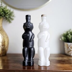 Antique Smirnoff Black & White Bear Kummel Decanters Vtg Glass Bottles Lot of 2